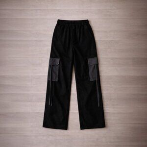 FRIFUL Black Straight Leg Long Pants / Daily Wide-Leg Trousers